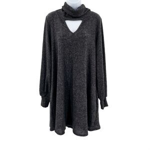 My Story Charcoal Keyhole Mock Neck Cowl Neck Long Sleeve Sweater Dress